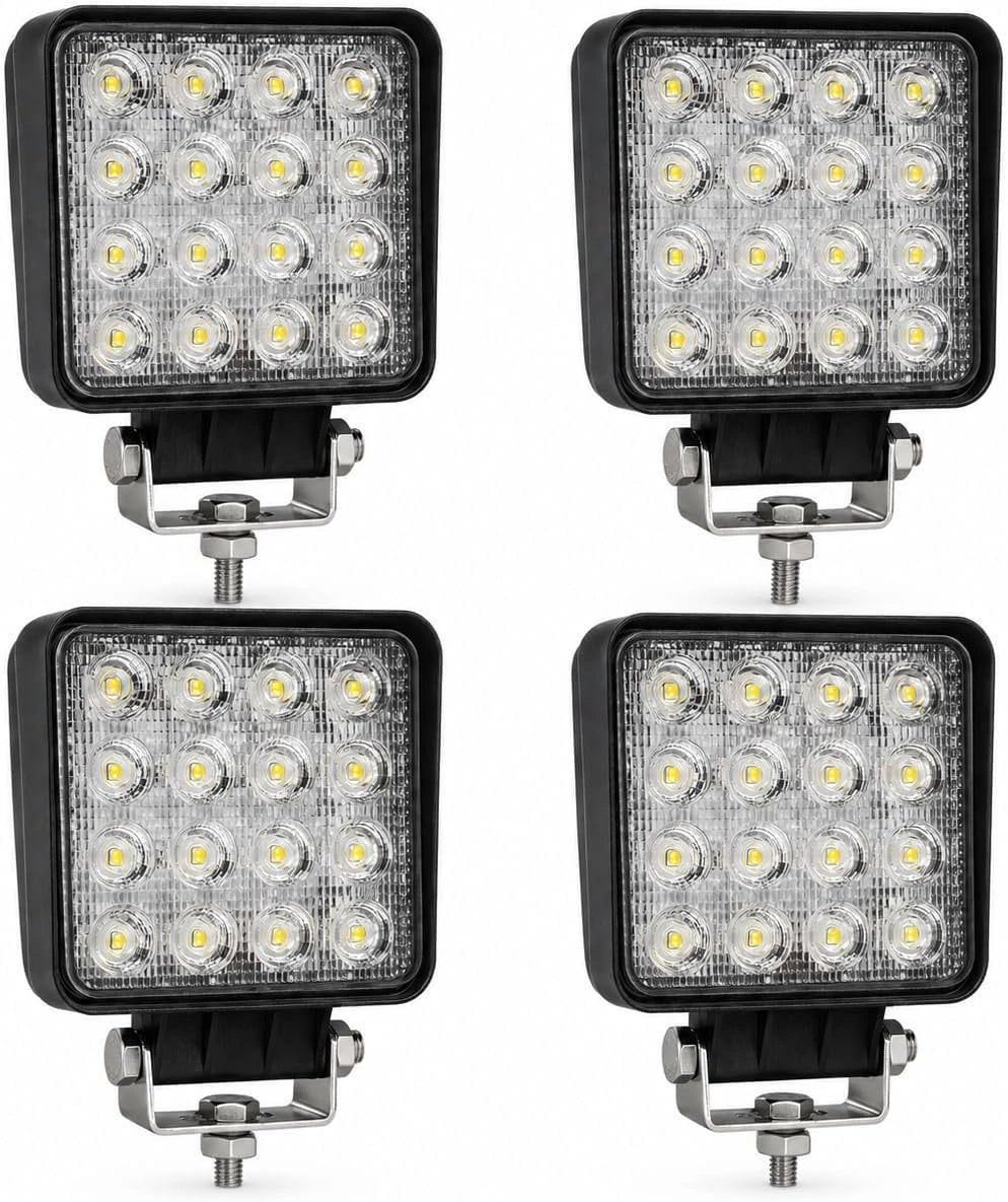 4x Work Light LED 12V Tractor - 48W Square Work Light 3300 Lumen Flood Spot Combi - 12V 24V for Excavator Forklift Combine Harvester Truck, 6000K, IP67, ECE R10