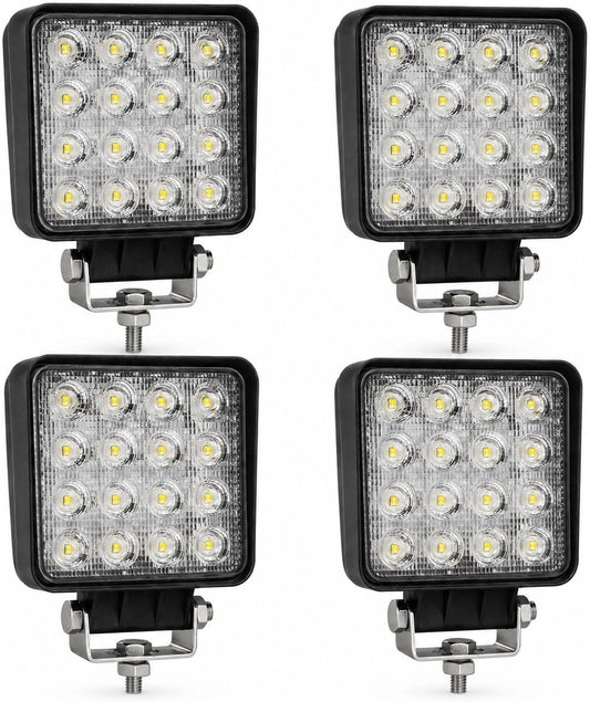 4x LED Arbeitsleuchte 12V Traktor - 48W Eckige Arbeitsleuchte 3300 Lumen Flut Spot Kombi - 12V 24V für Bagger Gabelstapler Mähdrescher LKW, 6000K, IP67, ECE R10