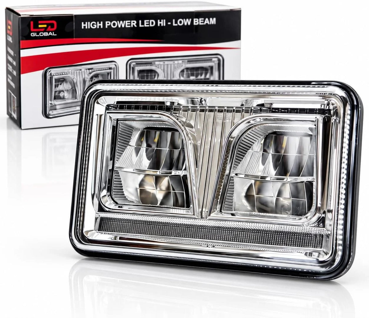 LED headlights with high beam, low beam, and position light, H4, ECE R112 R7, for tractors and machinery