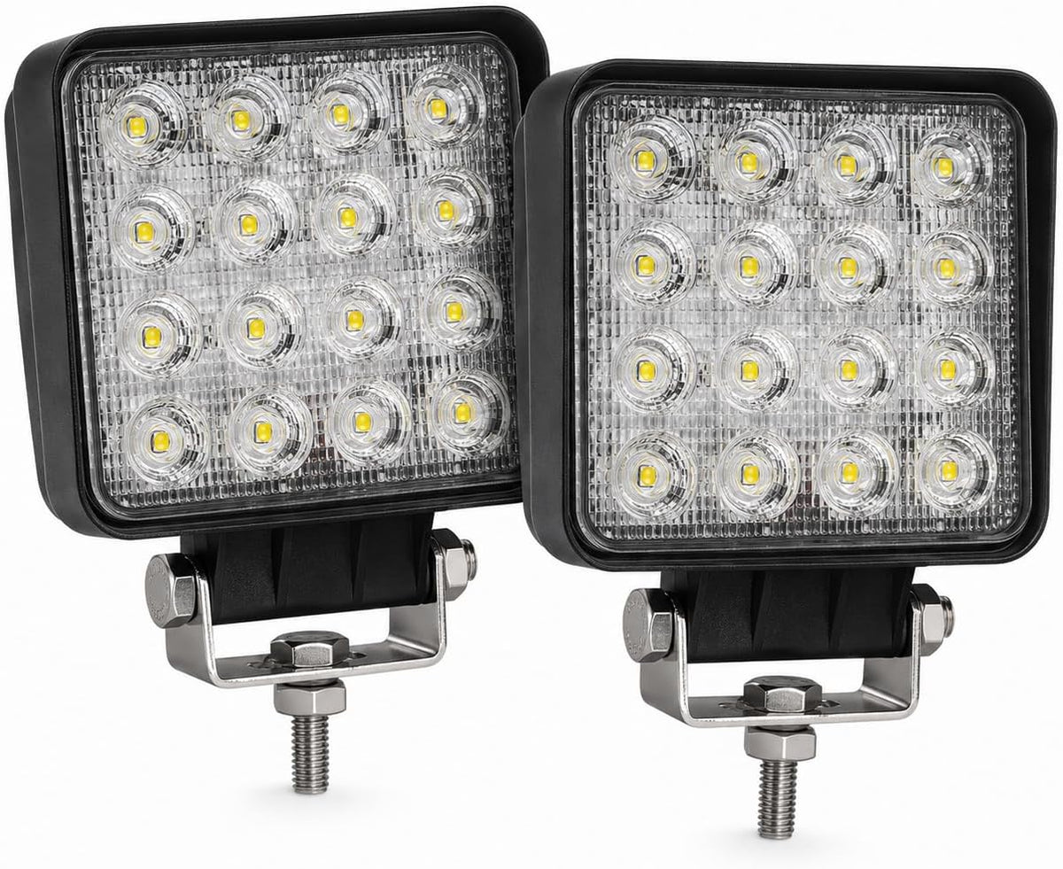2x Arbeitsleuchte LED 12V Traktor - 48W Eckige Arbeitslampe 3300 Lumen Flut Spot Kombi - 12V 24V für Bagger Gabelstapler Mähdrescher LKW, 6000K, IP67, ECE R10