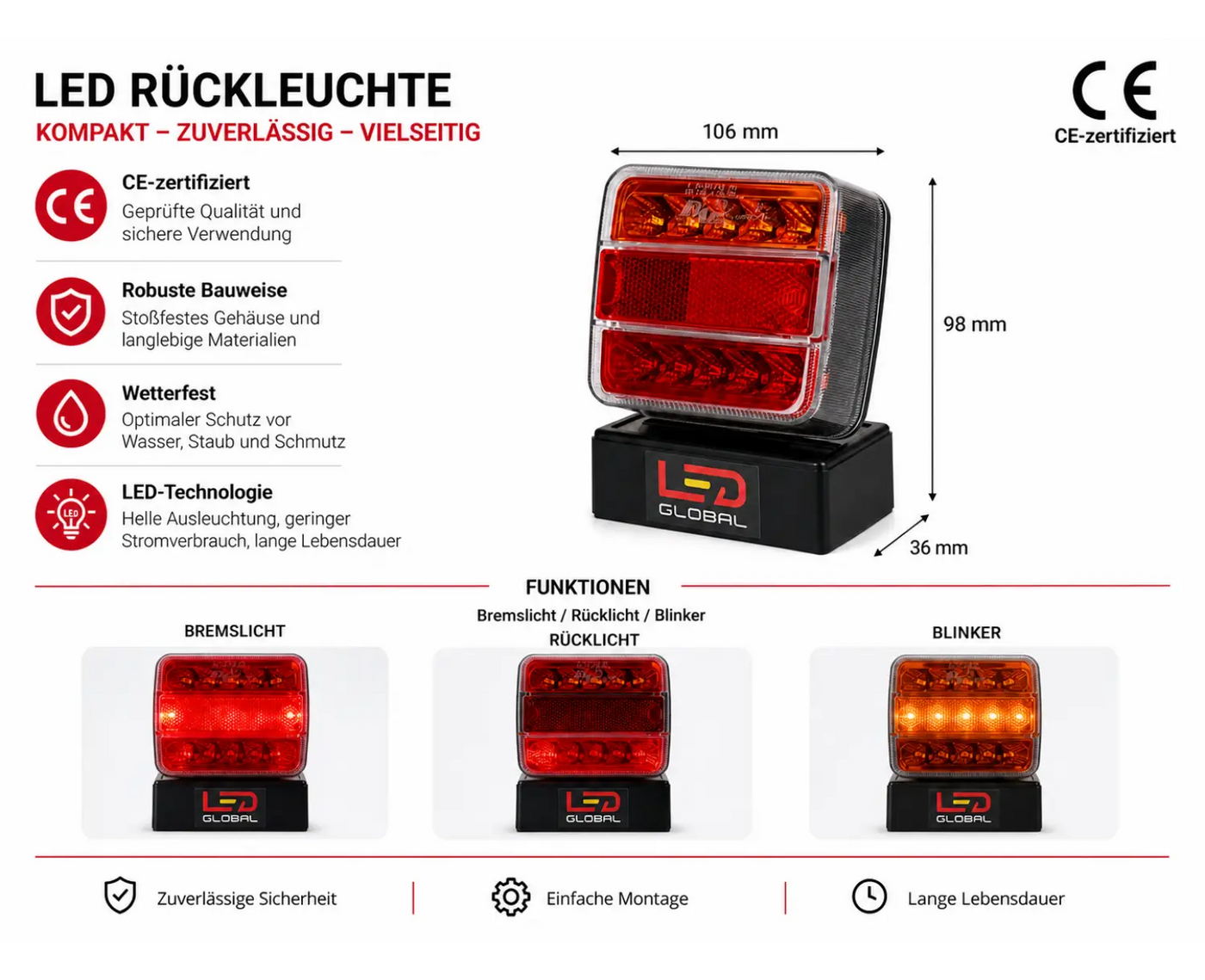 Anhänger Rückleuchten LED Quadrat Kombination - Paar - LG529