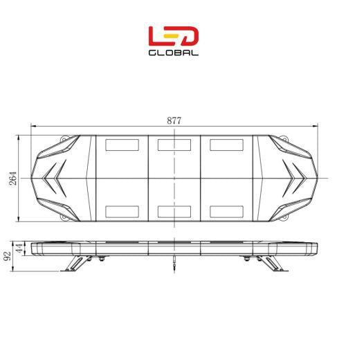 96W LED merevaigukollane vilkuv hoiatusriba - 877mm - LG632
